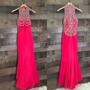 Tony Bowls Fuchsia Illusion Trumpet Gown TB11687